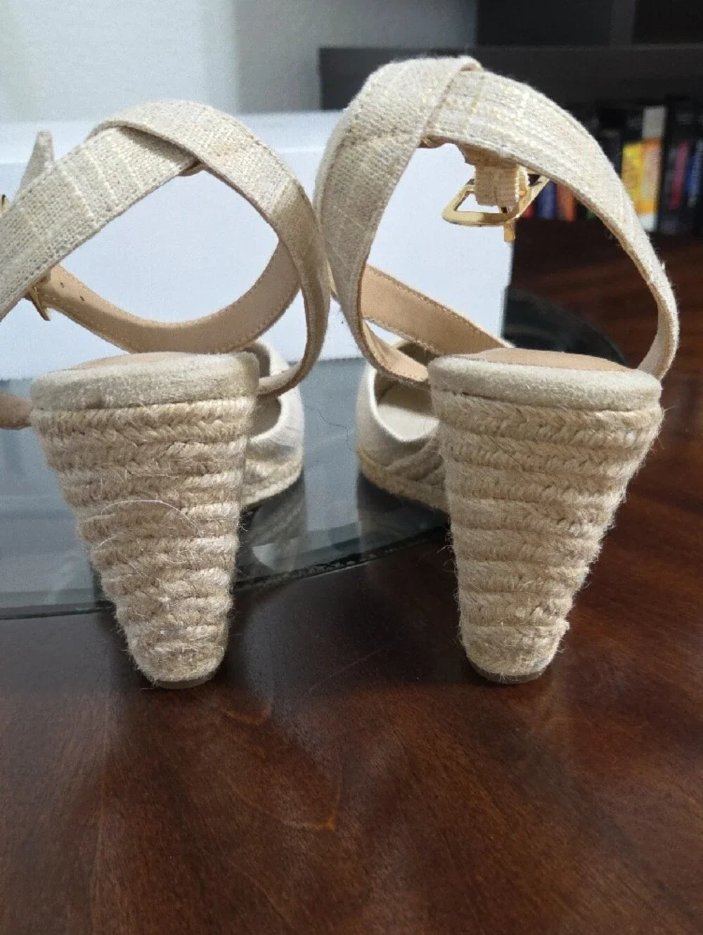 AEROSOLES Beige Espadrille Wedge Sandals with Ankle Strap